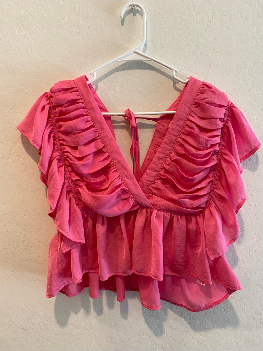 Entro Pink Ruffle V-Neck Blouse - Picture 1 of 5